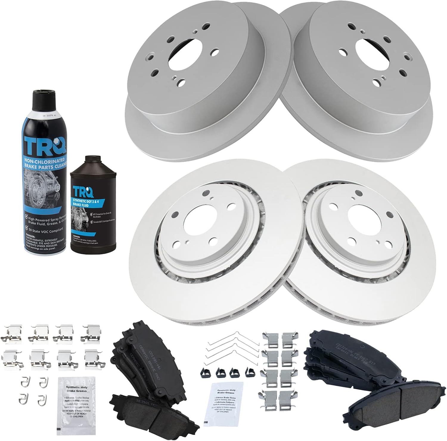 TRQ Front and Rear Brake Pad & Rotor Kit Brake Chemical Kit Brake Pads Brake Rotor Ceramic Premium G-Coated Compatible with 2010-2015 Lexus RX350 RX450h 2014-2019 Toyota Highlander 2011-2020 Sienna