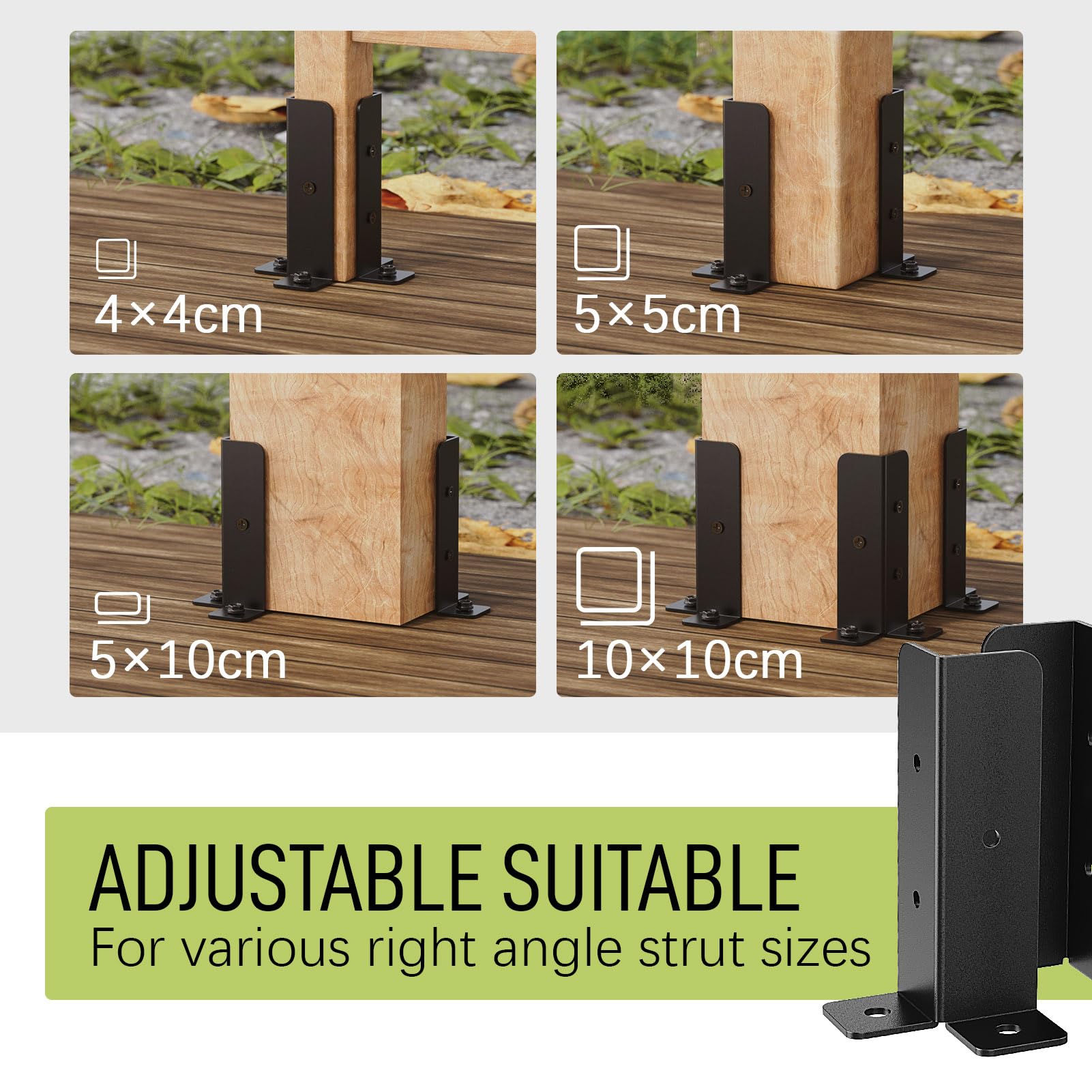WELDUN 4 Pack Fence Post Brackets, Adjustable Fence Post Base with Screws, Black Thick Fence Post Support, Wood Stake, Fence - Image 3