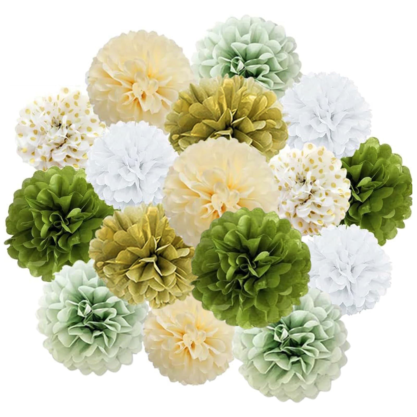 16 Piezas Pompones de Papel de Seda, Pompones Decoración de Papel de Seda, Pompones Decorativos para Fiestas Fácil de Montar, para Bodas, Baby Shower, Bailes, Cumpleaños, Fiestas en el Jardín