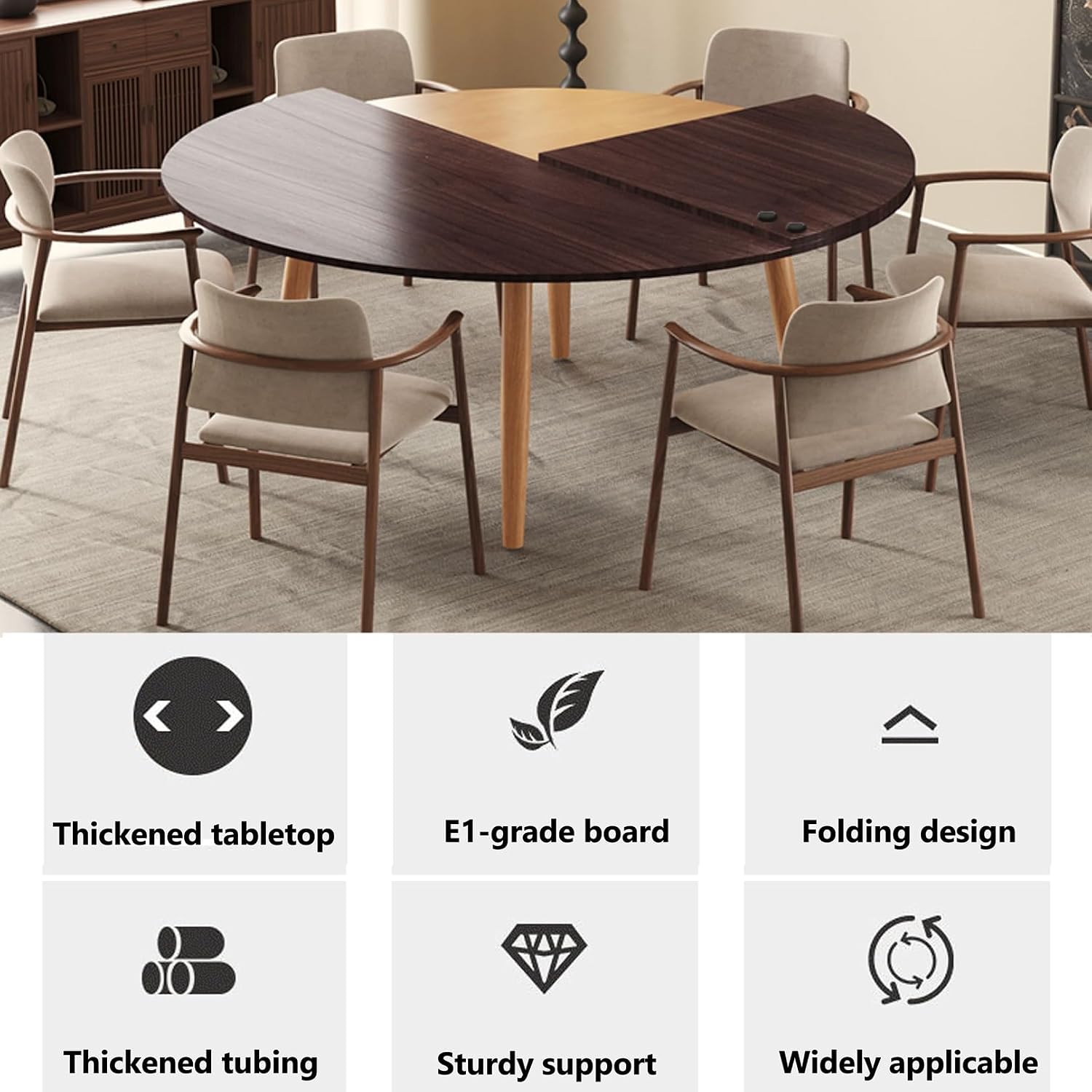 Round Table Top, Replacement Outdoor Tables Tops, Large Round Foldable Table Top No Legs, Tables Tops Replacement，Temporary Extender Folding Tabletop Extender(Brown,D 70.86IN)