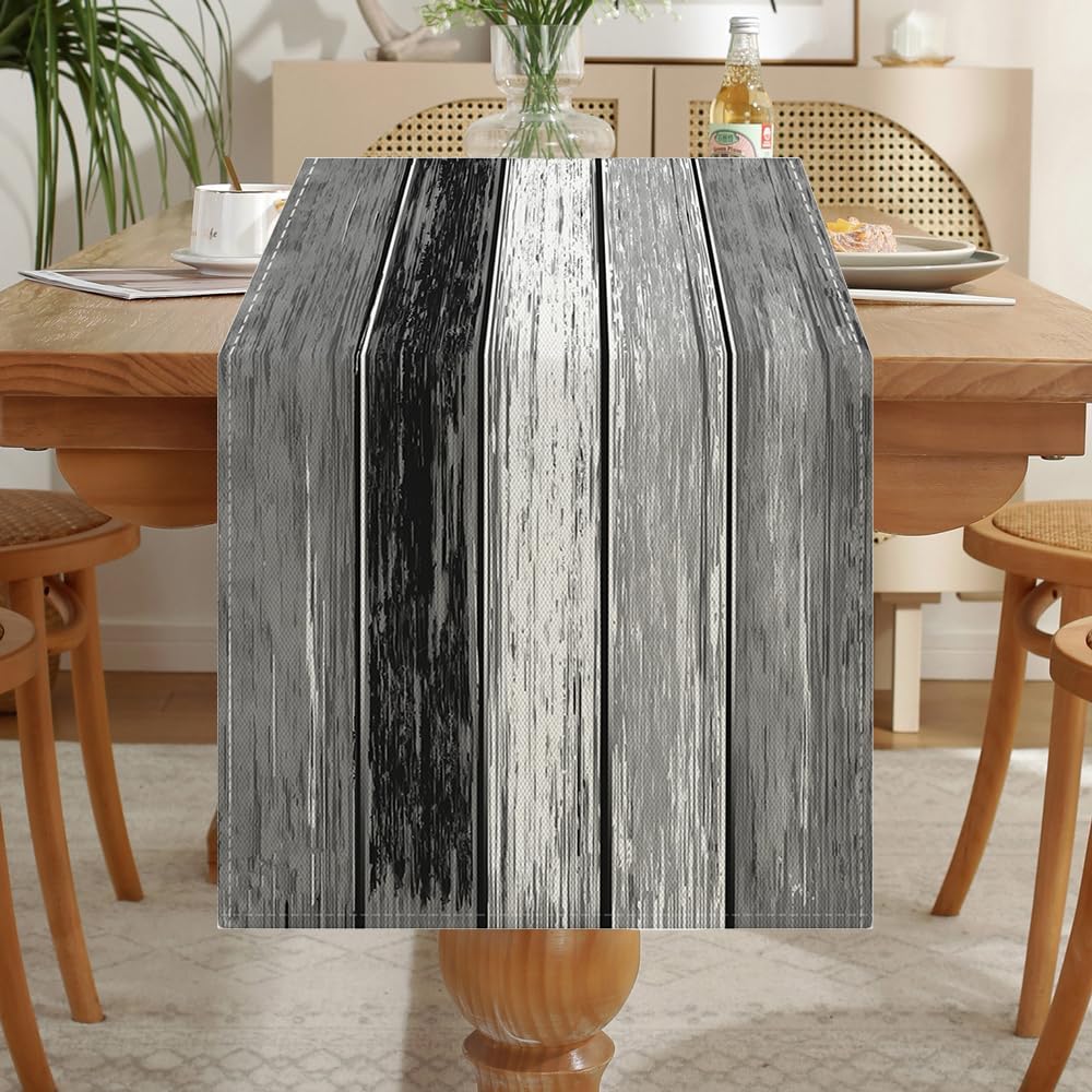 LOZULO Grey Vintage Table Runner Rustic Coffee Table Runners 40cm Wide Linen Striped Patterned Table Cover Outdoor Waterproof Table Cloth Decoration 40x140cm