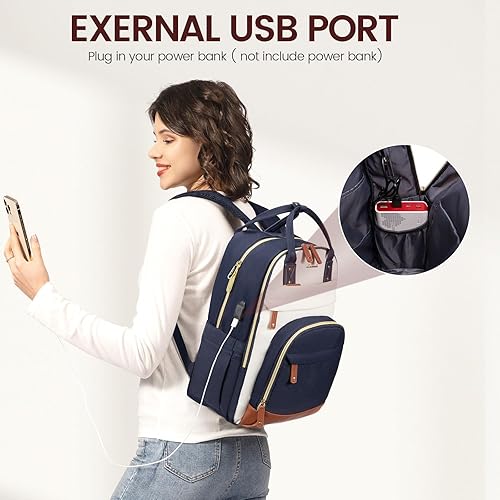 Miniatura 5 de LOVEVOOK Mochila para laptop para mujer, se adapta a portátiles de 15.6 pulgadas, Beige-azul-marrón