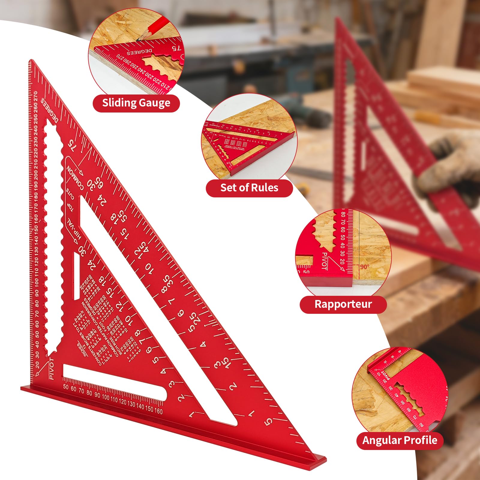Squadra da carpentiere in metallo 2 pezzi 180 mm 300 mm 7"-12" per angoli retti 45° 90° con perno piatto
