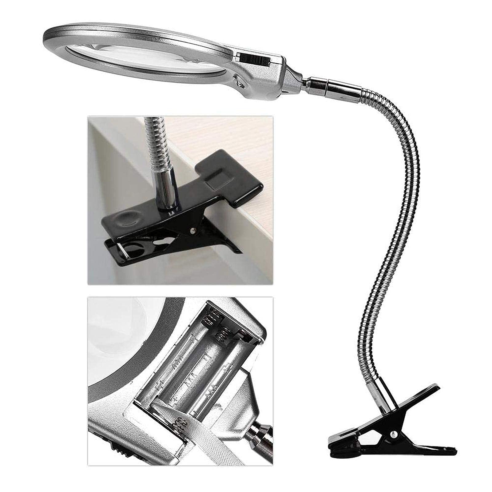 Lente d'ingrandimento da tavolo Lente d'ingrandimento a LED Morsetto per clip da scrivania Lente d'ingrandimento flessibile Gioielli regolabili per la lettura Riparazione di orologi da cucire portati