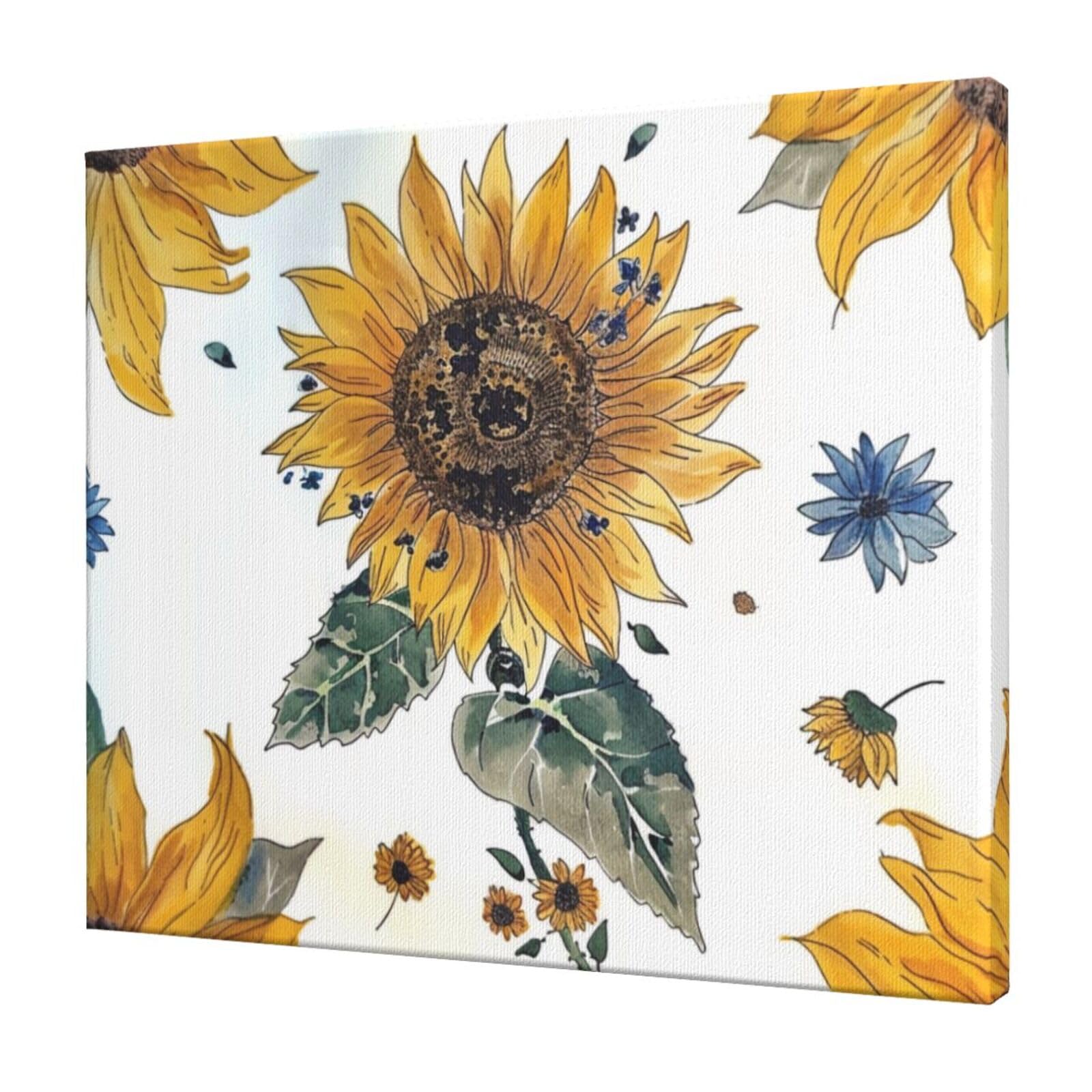 YKLJG Sunflower Printed Wall Art Canvas Prints 60x50 CM Wooden Framed Picture Painting Artwork for Bedroom Kitchen Home Office Decor