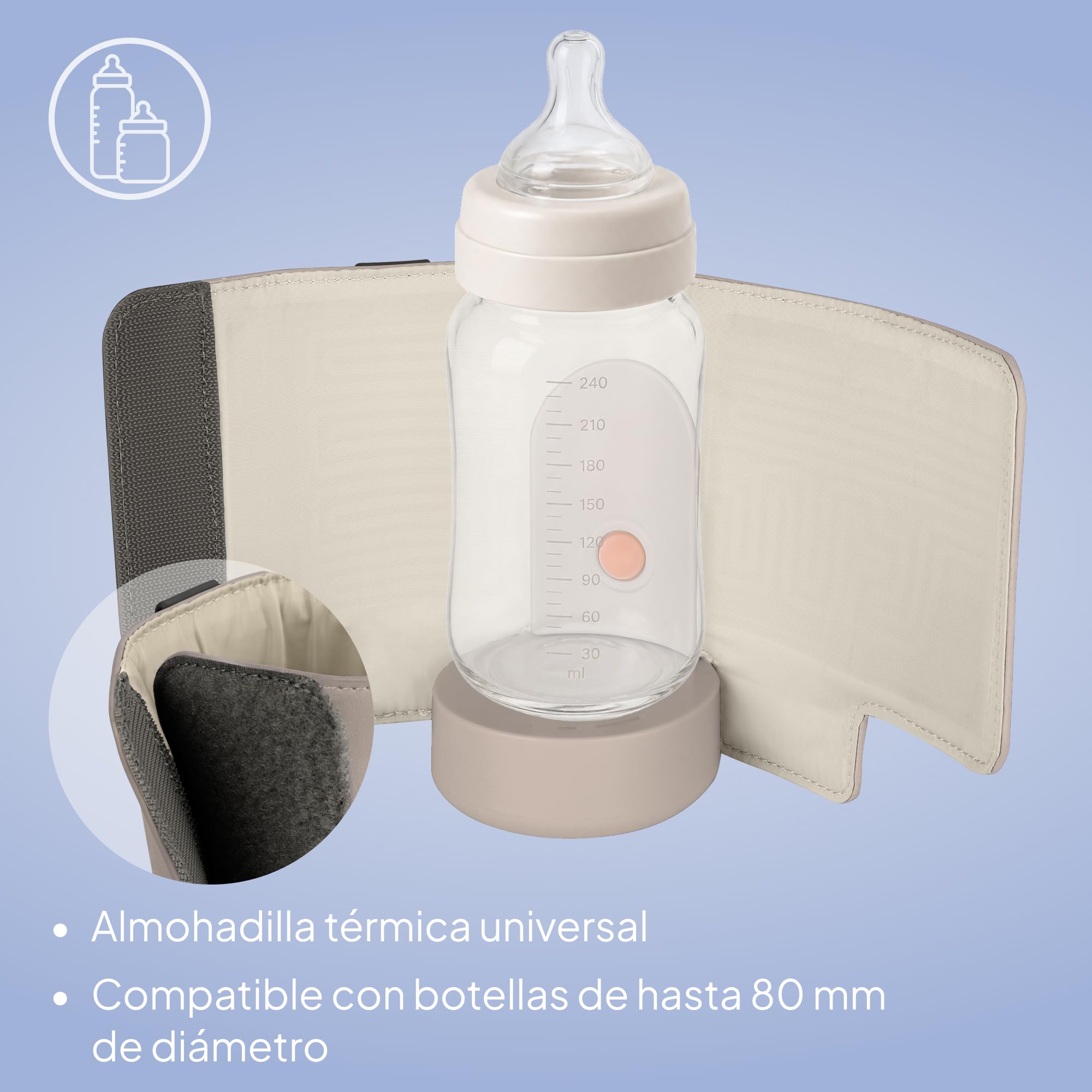 LIONELO Thermup Go Evo Calientabiberones Portátil Para Bebé, Mantiene los Líquidos Calientes, 5 Temperaturas de Funcionamiento de 38 a 50 oC, hasta 9 horas de Funcionamiento Pantalla LCD (Beige topo) | Mantiene calientes los líquidos, 5 temperaturas de 38