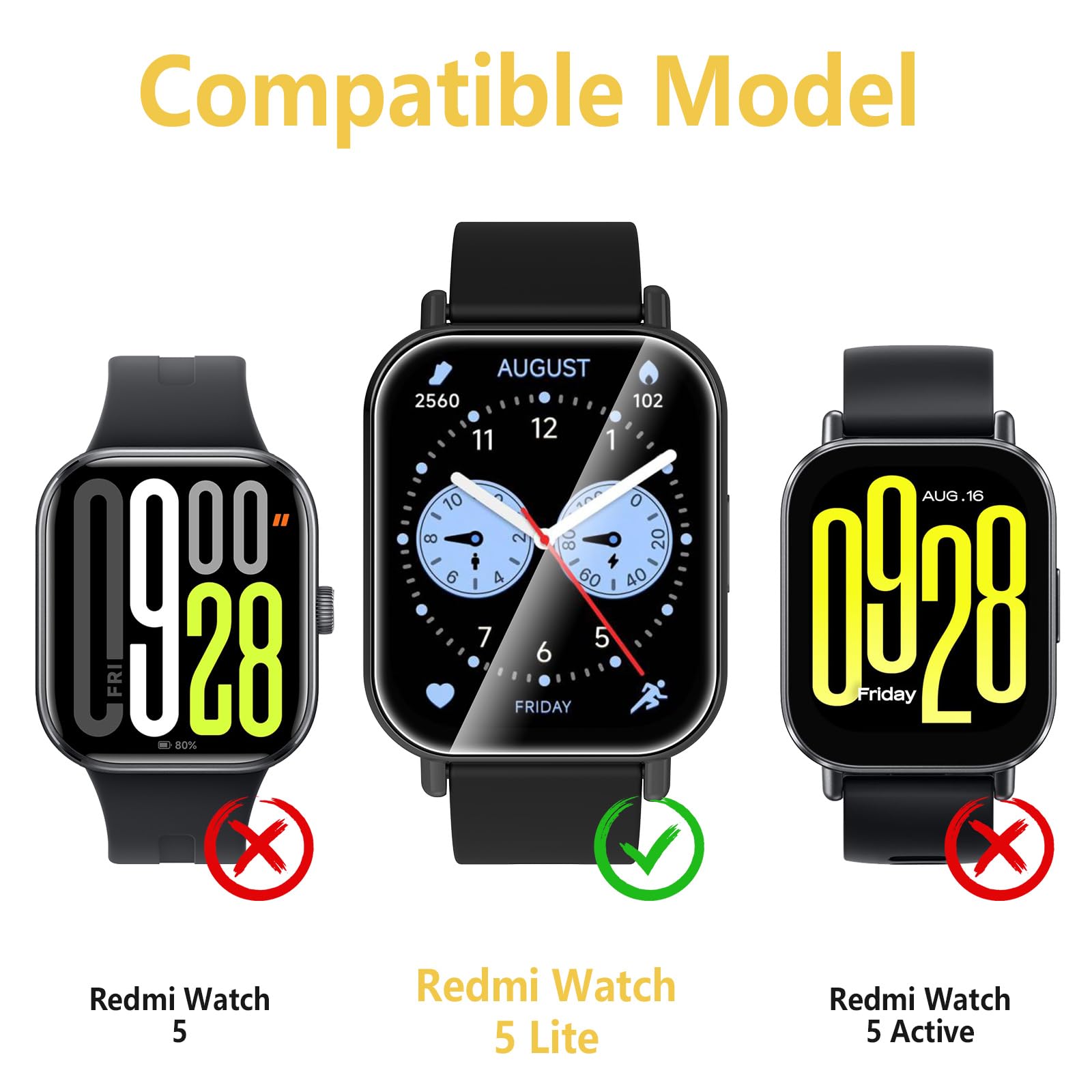 Folia ochronna kompatybilna z Xiaomi Redmi Watch 5 Lite, 6 sztuk, hydrożelowa folia ochronna na wyświetlacz kompatybilna z Xiaomi Redmi Watch 5 Lite, ultracienka folia chroniąca przed zarysowaniami
