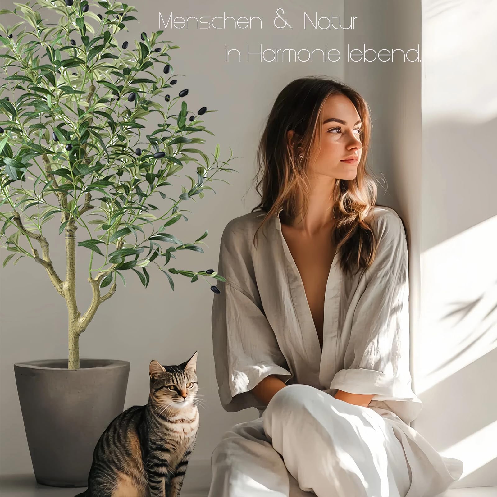 Künstlicher Olivenbaum 150cm Kunstpflanze wie echt Üppig Künstliche Pflanzen Olivenbaum Deko Kunstbaum für Wohnzimmer Schlafzimmer Büro