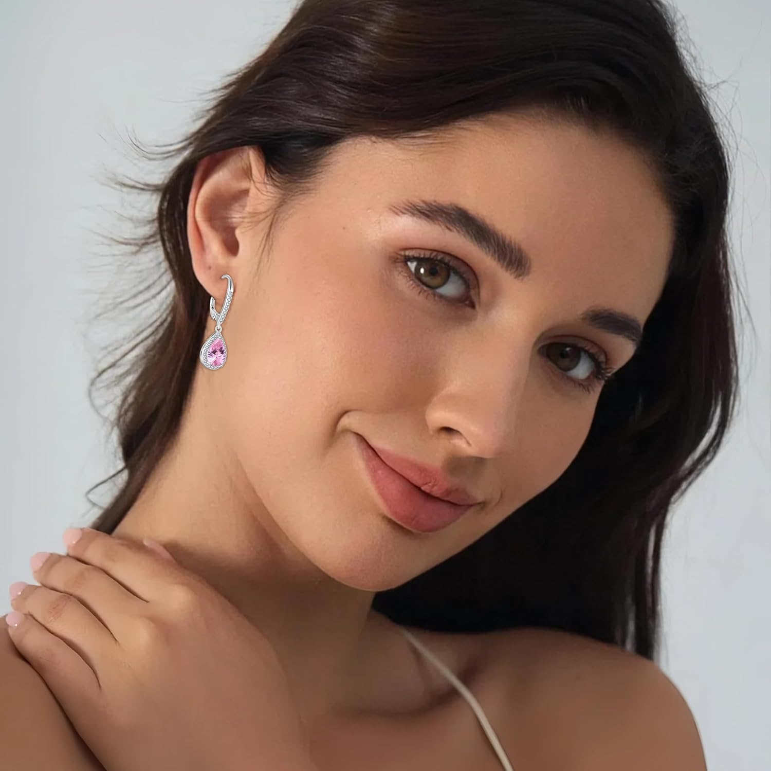 FJ Teardrop Dangle Drop Earrings 925 Sterling Silver Halo Leverback Earrings Birthstone Jewelry Gifts for Women - Image 3