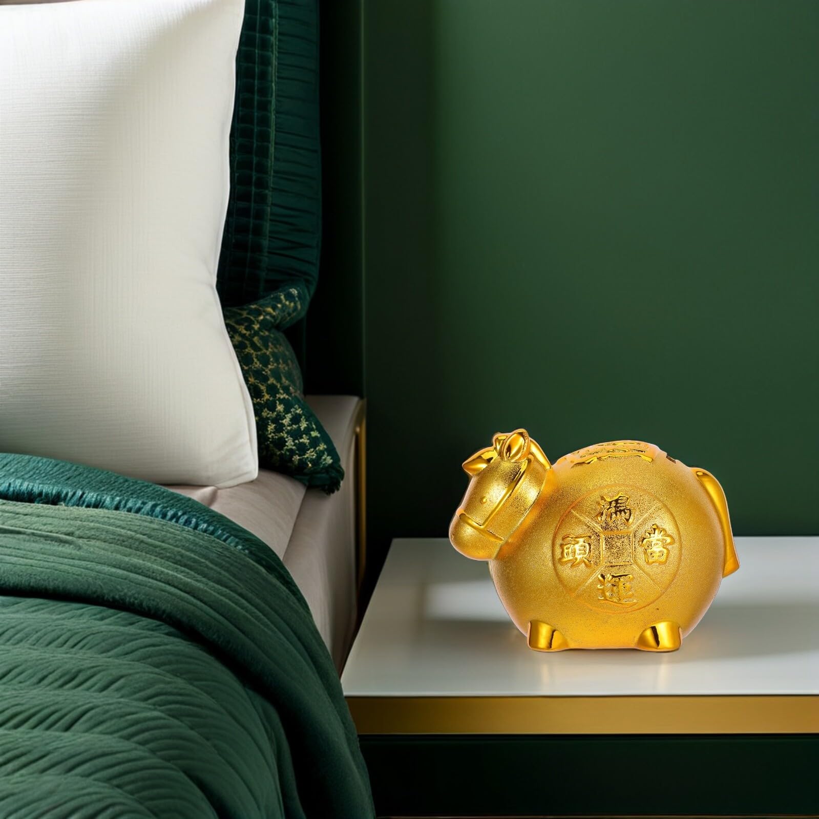 Gatuida Keramik Spardose Pferd Goldene Figur Sparbüchse Münzbehälter Dekorativ Chinesisches Neujahr Geschenk Elegante Tischdekoration Für Zuhause Und Büro