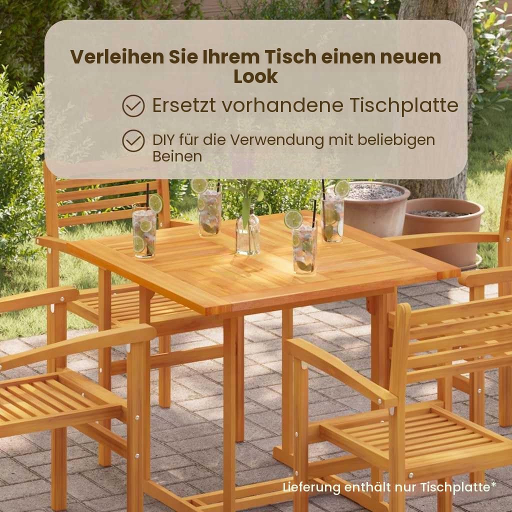 vidaXL Teak Massiv Tischplatte Massivholzplatte Holzplatte Ersatztischplatte Holz Platte für Esstisch Esszimmertisch Quadratisch 90x90x2,5cm