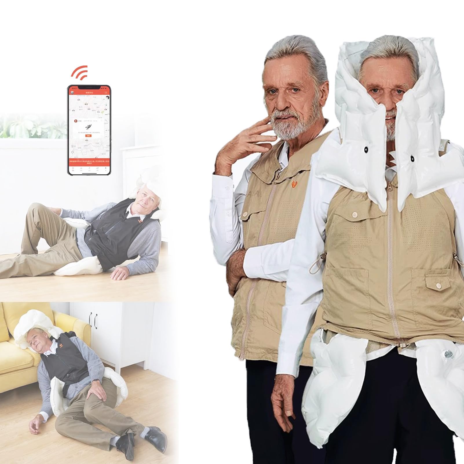 Gilet Anticaduta Con Airbag Per Anziani, Giacca Con Airbag Per Ciclisti, Dispositivo Di Protezione Riabilitativo Indossabile Intelligente Con Allarme Di Monitoraggio Remoto,khaki(Mr)-M