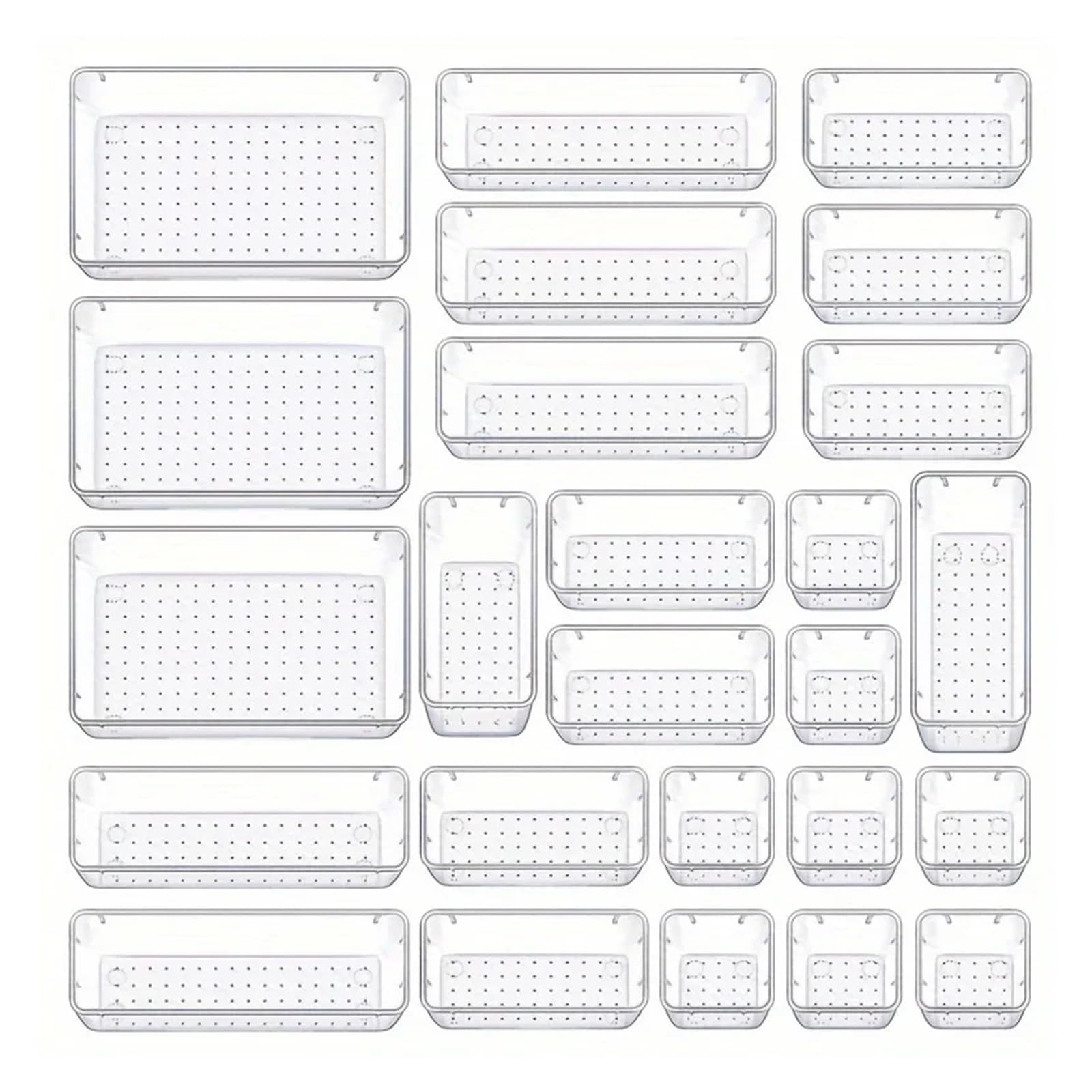 Generico Set di organizzatori for cassetti da 25 pezzi, divisori scrivania in plastica trasparente, contenitori for camera letto, cassettiera, ufficio, for il trucco