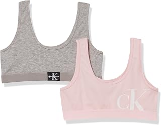Girls' Modern Cotton Bralette, Singles and Multipack, Heather Grey/Crystal Pink, Large