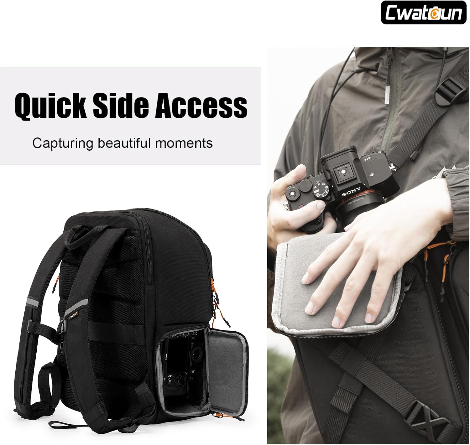 Cwatcun Camera Backpack Professional DSLR/SLR/Mirrorless, Waterproof Hardshell Case Large Camera Bag Outdoor Hiking Travel Multifunction Photography Backpack with Tripod Holder&Laptop Compartment 1.0