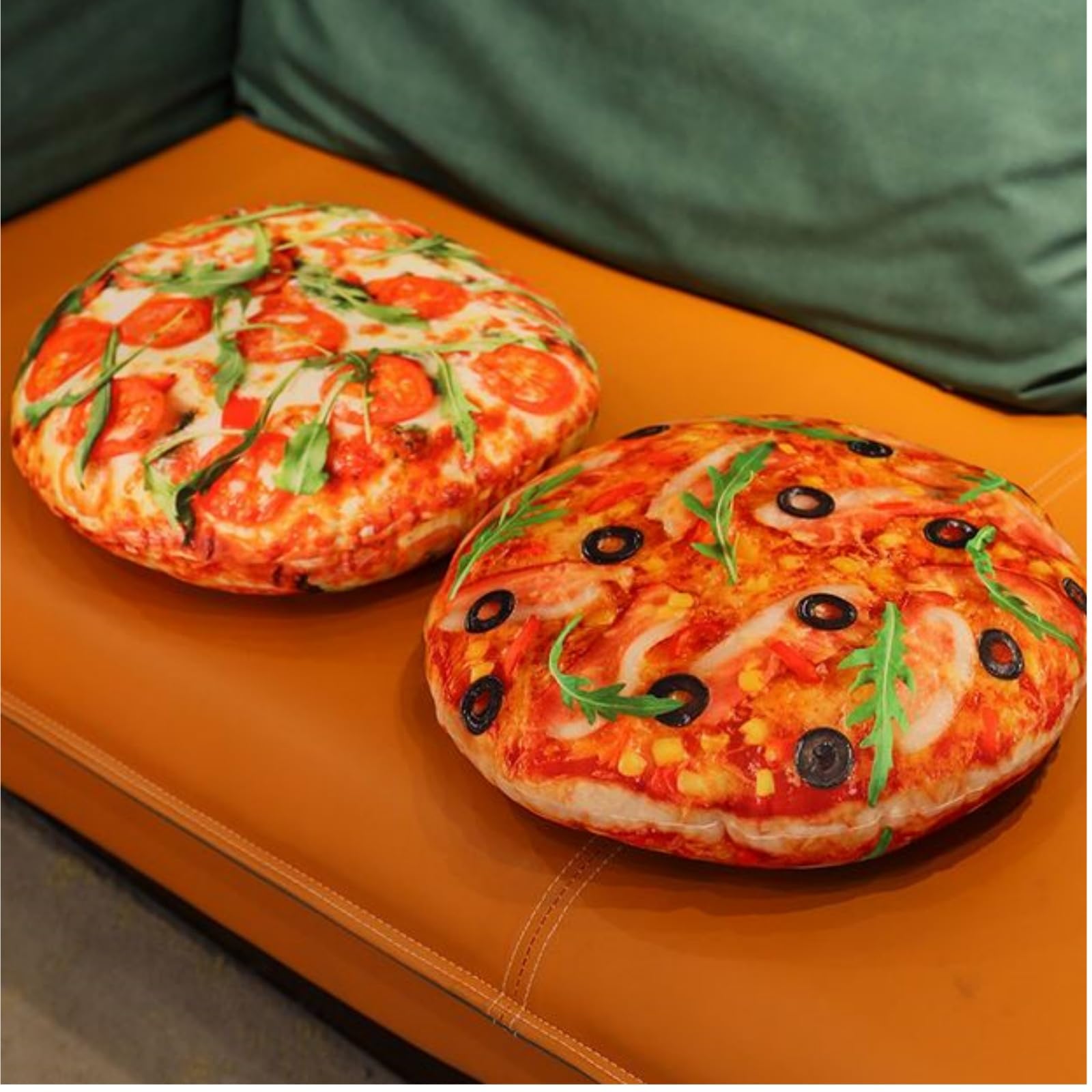 OUKEYI Pizza Shaped Plush Pillow, 40 cm Round, Black and White, Indoor Decorative Accent - Image 2