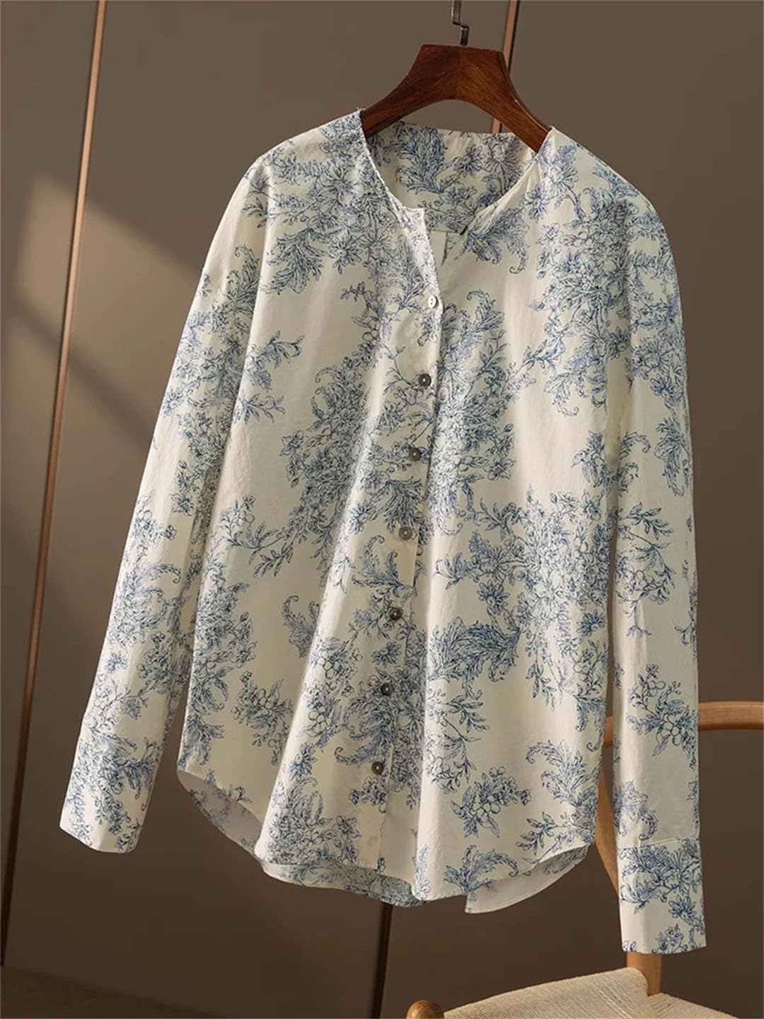 Camisas con estampado floral para mujer, 100% algodón, cuello redondo, blusas