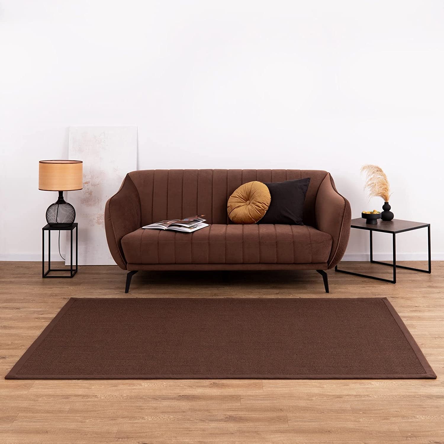 casa pura SisalTeppich Wohn- und Schlafbereich, Küche und Esszimmer, Dunkelbraun, Rutschfester, waschbarer kurzfloriger Teppich mit Bordüre, 200 x 290 cm
