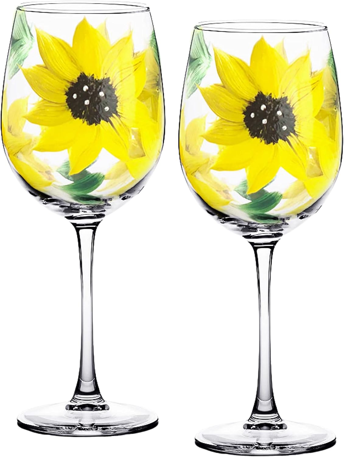 Brushes with a View Hand-Painted Sunflower Wine Glass Set of 2 (12 oz Stemmed) – Floral Glasses, Gift for Mom, Wine Lover Gift, Handmade