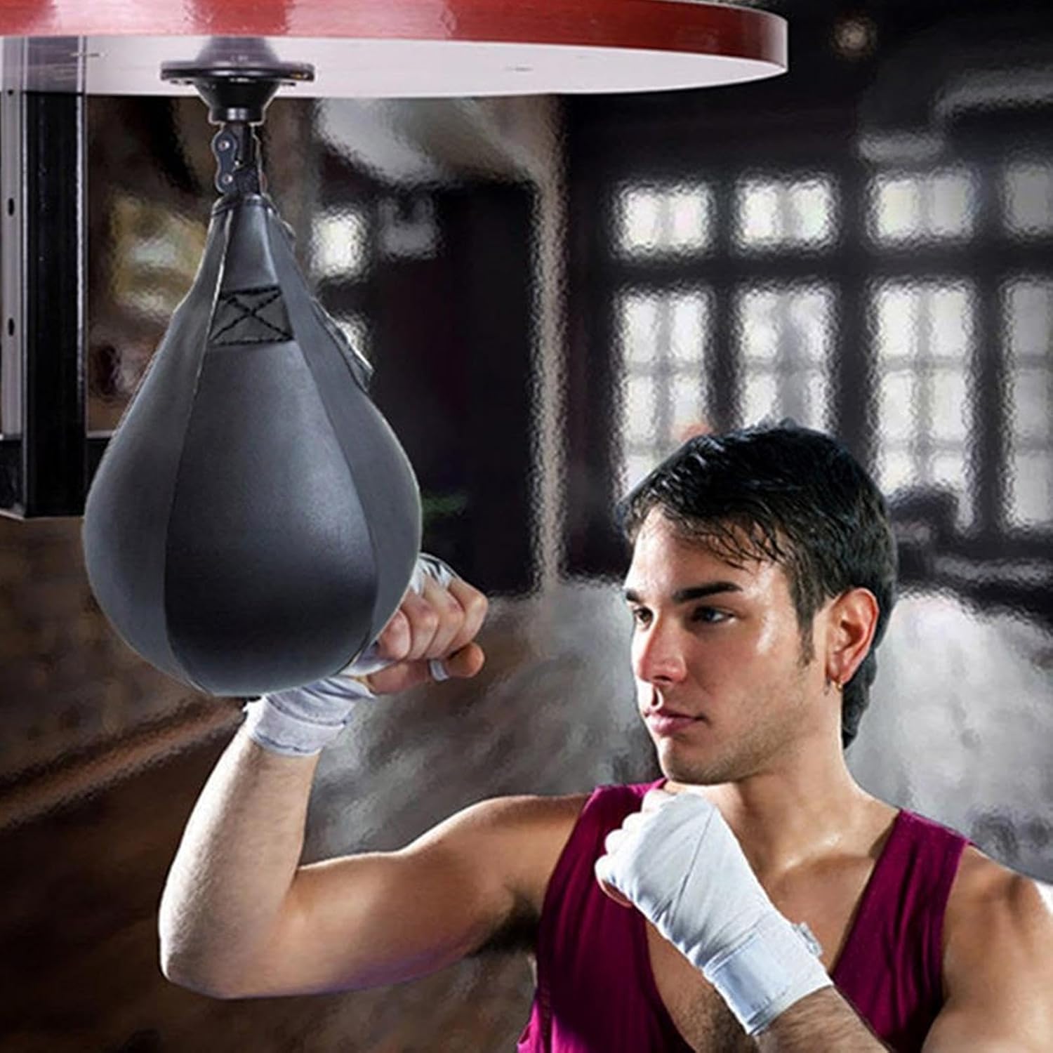 Boxing Speed Bag - PU Speed Bags for Boxing | Pear Ball Punching Bag | Swivel Buckle | Inflator | Boxing Speed Punching Bags and Swivel Set | Speed Bag Boxing for Men | Adult | Gym | Home