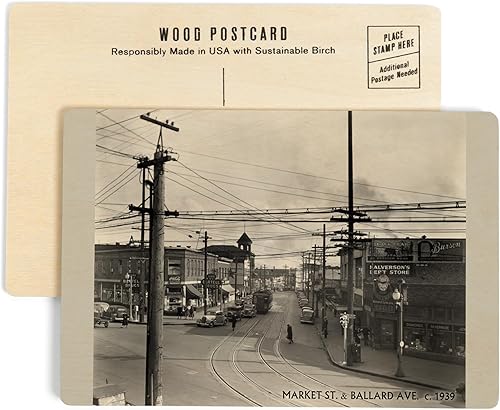 Ballard Avenue and Market Street in Seattle, WA Photograph (4x6 Birch Wood Postcards, 2-Pack Stationary, Rustic Home Wall Decor) Ballard Avenue and Market Street in Seattle, WA Photograph (4x6 Birch Wood Postcards, 2-Pack Stationary, Rustic Home Wall Decor)