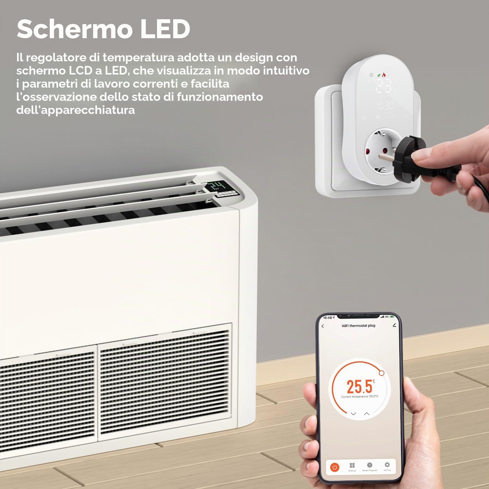 Jadeshay Termostato Intelligente con Presa Programmabile Presa Termostato WiFi 16A 220V con Display LED Controllo Digitale per Riscaldamento e Raffreddamento Compatibile con Alexa e Google Assistant