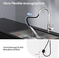 Rainsworth Konyhai Csaptelep Kihúzható Zuhanyfejjel - Rozsdamentes Acél Mosogató Csap 360° Forgatható Dupla Vízsugár 5