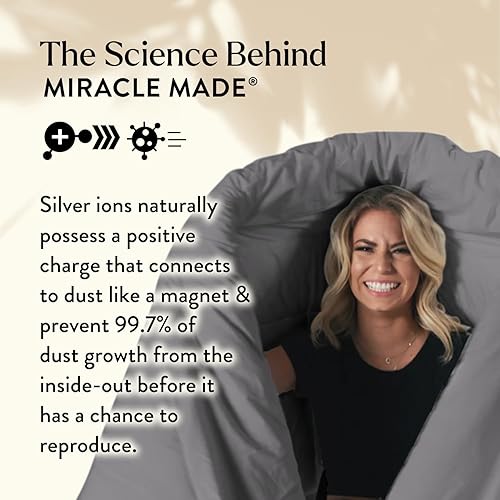 Miniatura 4 de Miracle Made Edredón transpirable que regula la temperatura, color piedra, matrimonialqueen, 3 zonas de temperatura, resistente al pelo de mascotas,