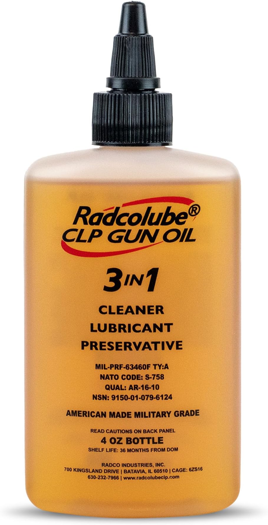 3-in-1 CLP Gun Oil, Lubricates & Preserves All Types of Firearms, Military-Grade Gun Cleaner, Revolutionary Gun Cleaning Kit Must-Have, 4 oz Bottle with Twist Cap - Radcolube