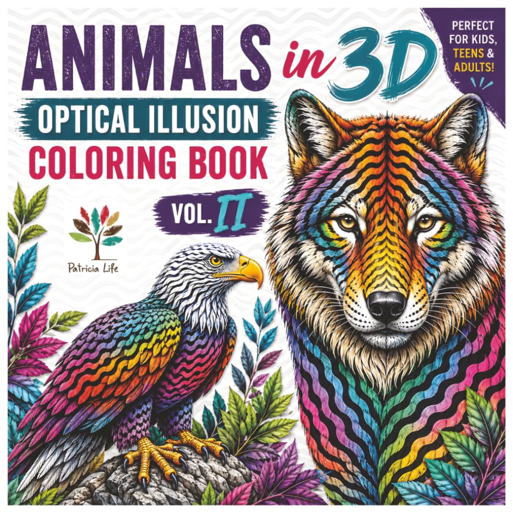 Animals in 3D Optical Illusion Coloring Book vol II: 40 New Wild Animal Op-Art Designs to Color for Kids, Teens and Adults | Volume II