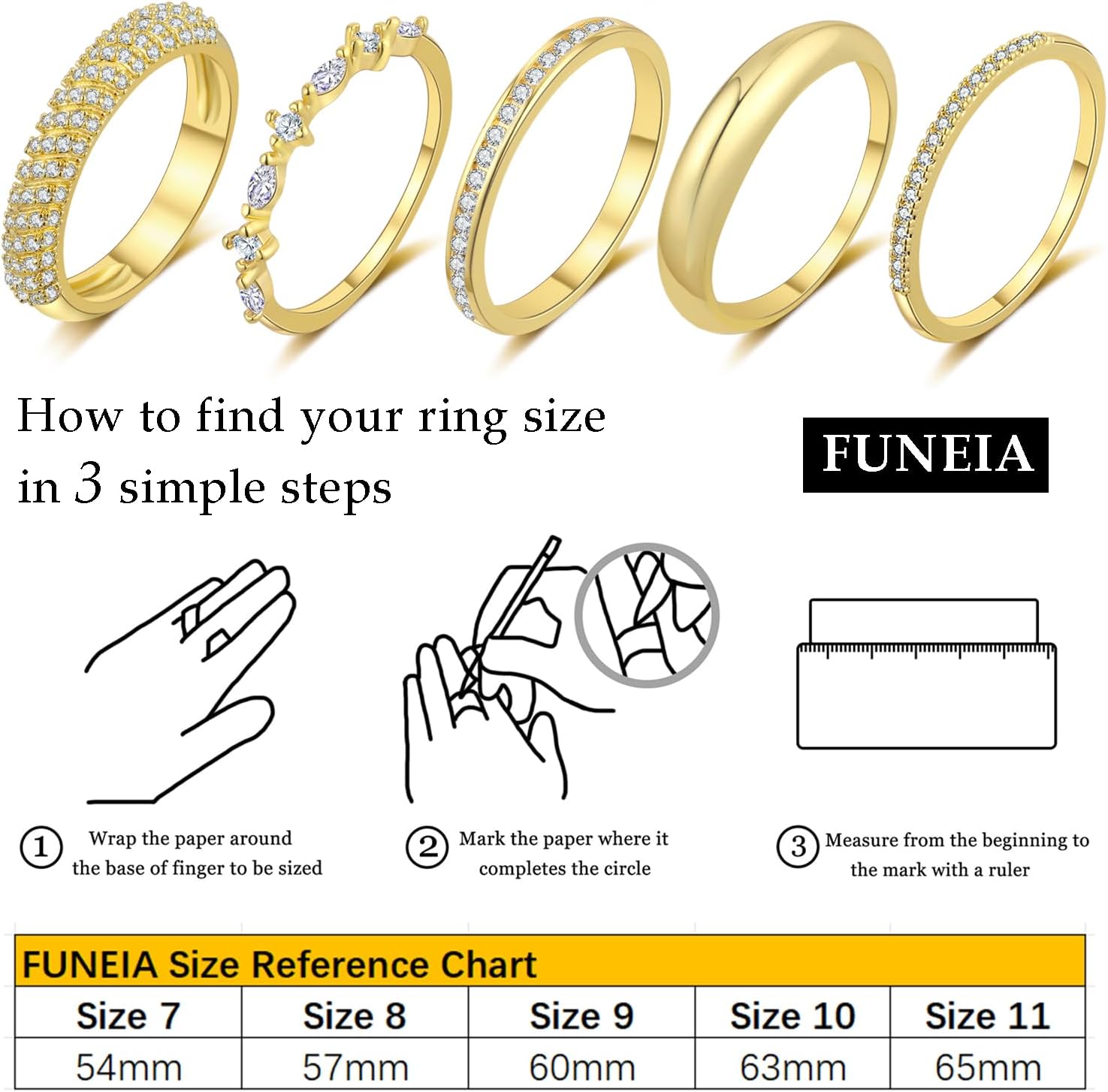FUNEIA Stackable Gold Rings for Women Non Tarnish Trendy Dainty 14K Gold Plated Stacking Cubic Zirconia Thumb Ring Set Pack Statement Chunky Band Rings Promise Engagement Rings Size 7 8 9 10 11 - Image 5