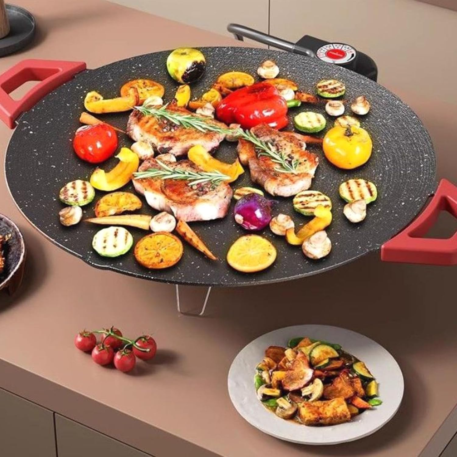 Indoor Smokeless Electric Griddle - Multi-Functional Non-Stick Grill Pan with Adjustable Temperature and Removable Plate (40cm/15.75 Inch)