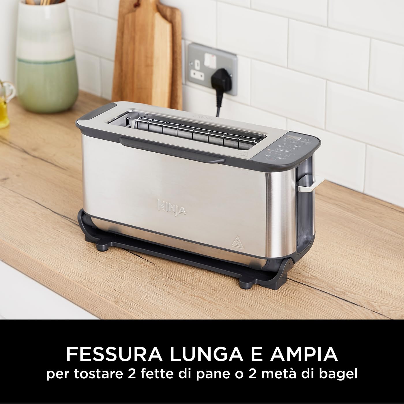 Ninja Foodi 3-in-1 Tostapane, con Griglia e Pressa per Panini, 7 Funzioni di Cottura, 7 Livelli di Tostatura, Include Teglia e Vassoio Raccogli Briciole, Acciaio Inox ST202EU