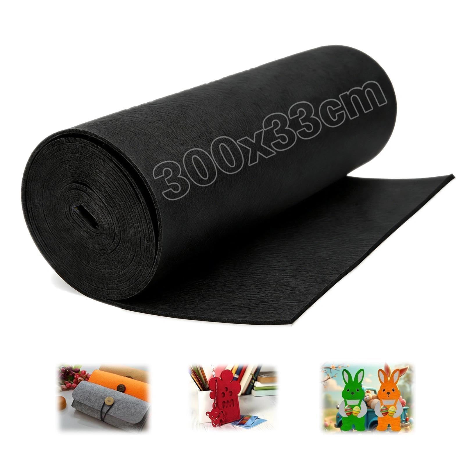 Ezitruz Filz Meterware 300×33 cm, Filzstoff Schwarz Filz 3 m