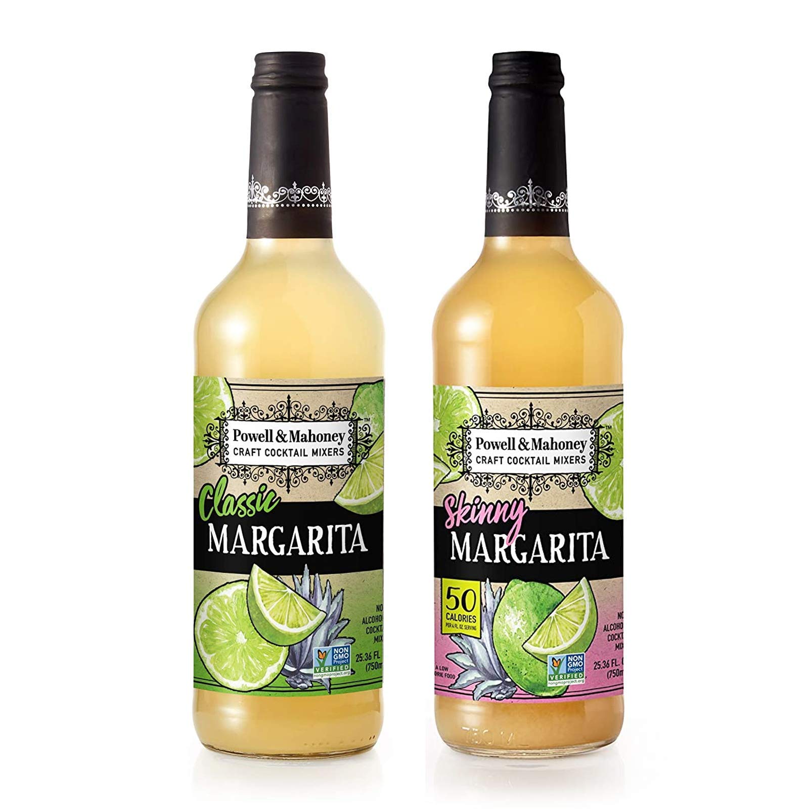 Powell and Mahoney Craft Cocktail Mixers - Classic Margarita and Skinny Margarita - Non-Alcoholic Cocktail Mix - Free from Artificial Sweeteners, Flavors and Preservatives - 750ml - Non-GMO
