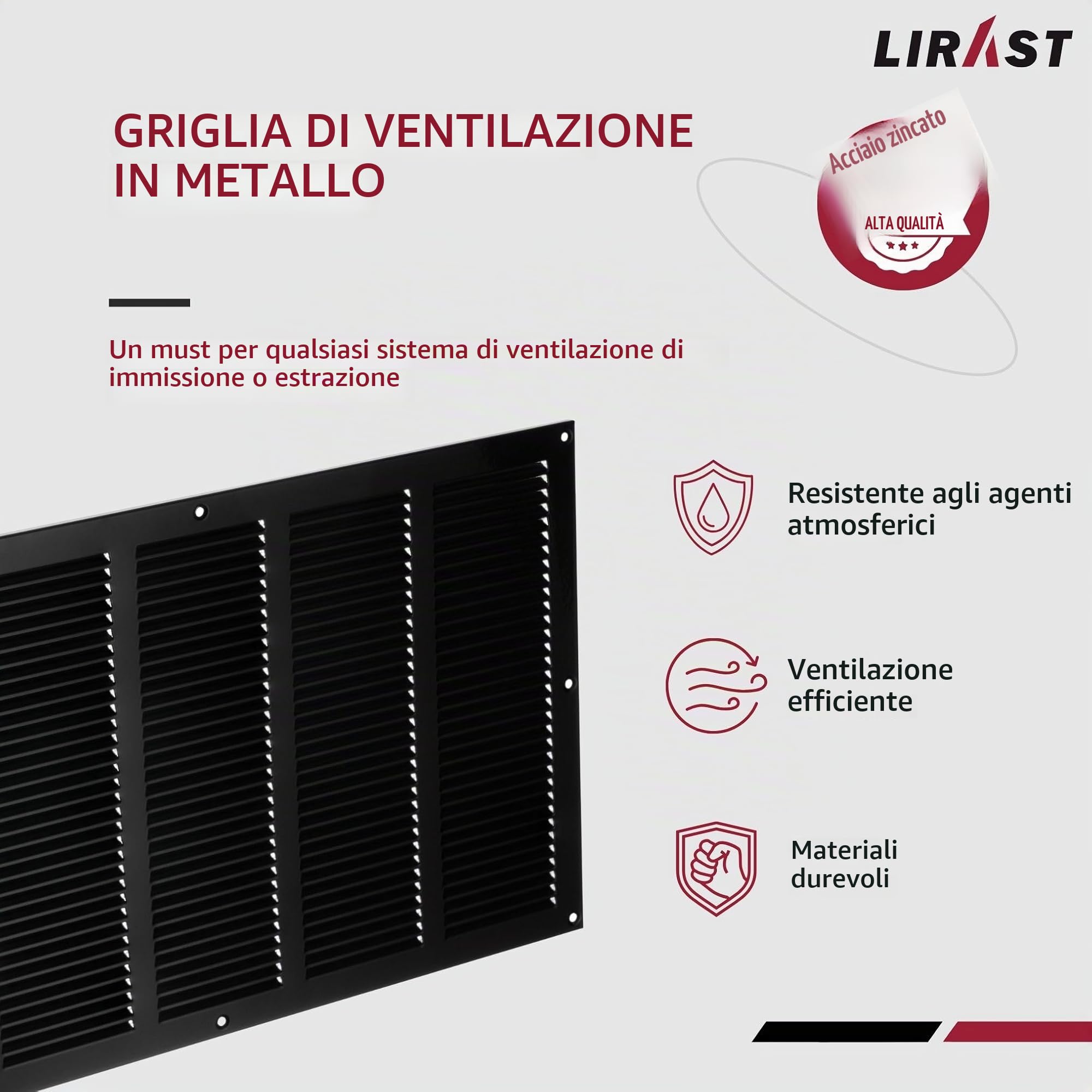 500x300mm Griglie D'Aerazione/Ventilazione in Metallo - Nera Griglia D'aria con Rete Anti Insetti