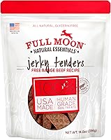 Vista 14 de Full Moon, Essentials Beef Jerky Tenders - Golosinas naturales de carne seca de reses criadas al aire libre para perros, ingredientes de grado