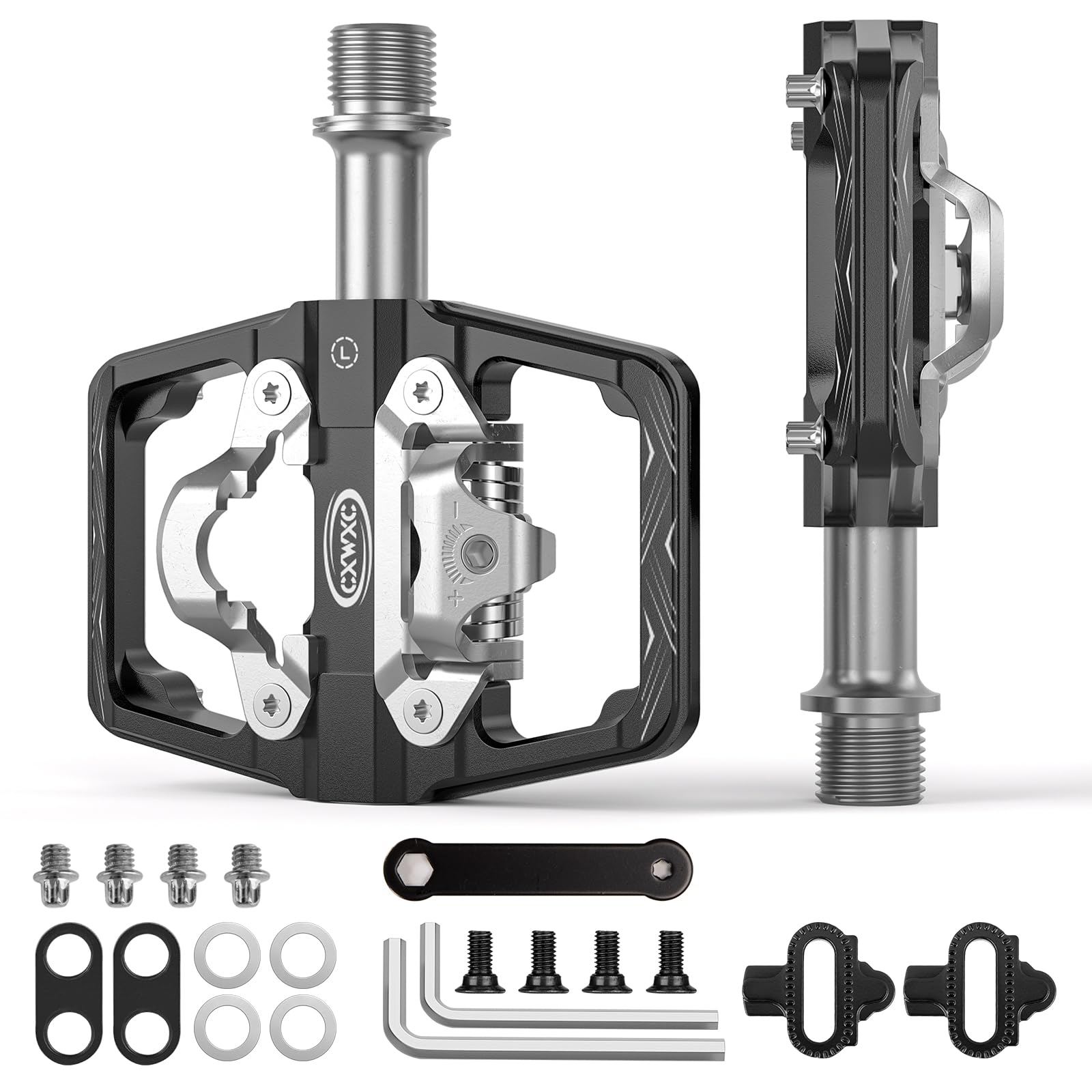 CXWXC Mountain Bike Pedals Compatible with Shimano SPD Cleats - Dual Sided Plat & Clip Pedal, 9/16” Bicycle Platform and Clipless Pedals for Road, MTB