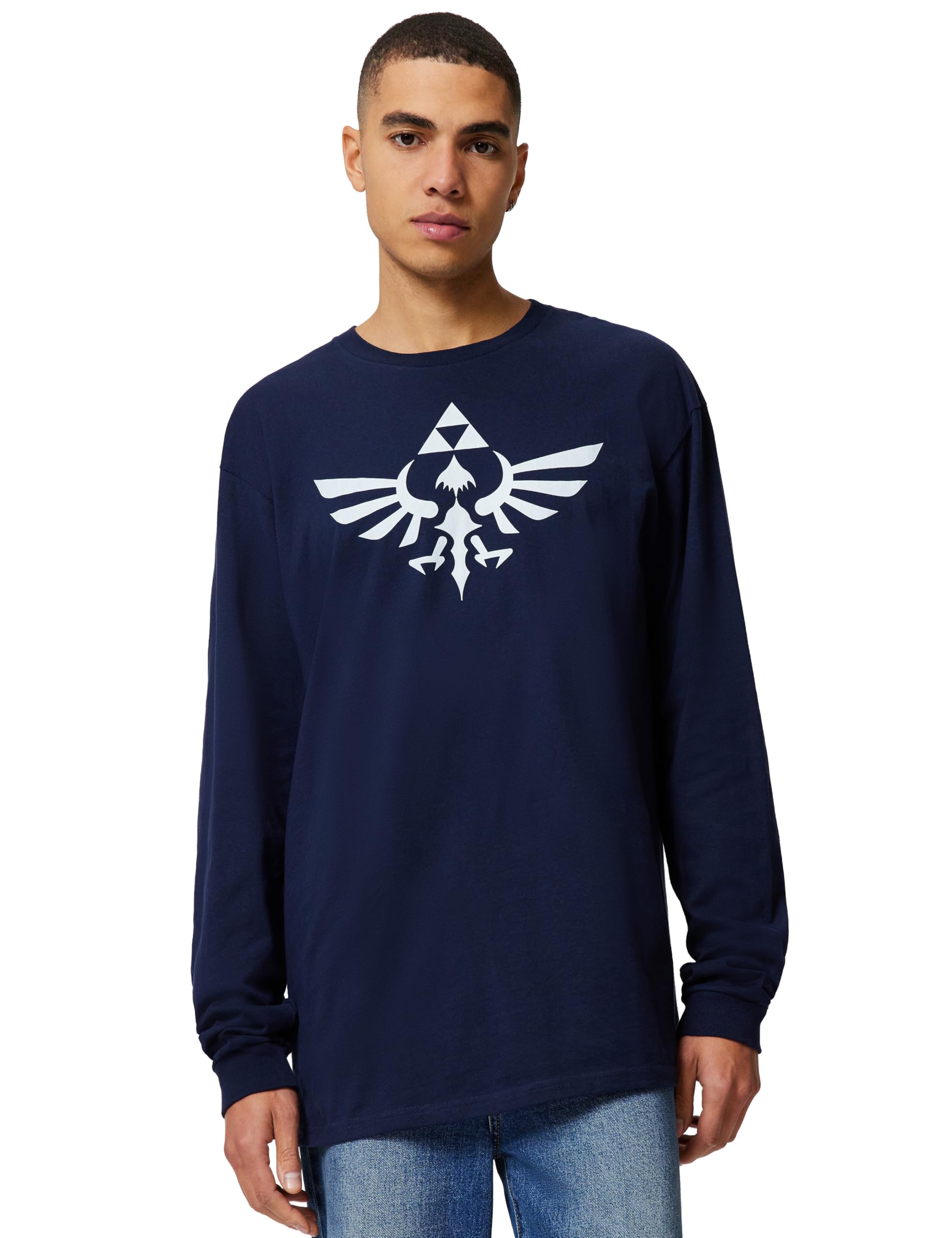 Nintendo Unisex's The Legend of Zelda Triumphant Triforce Shirt, Blue//Long Sleeve, Medium