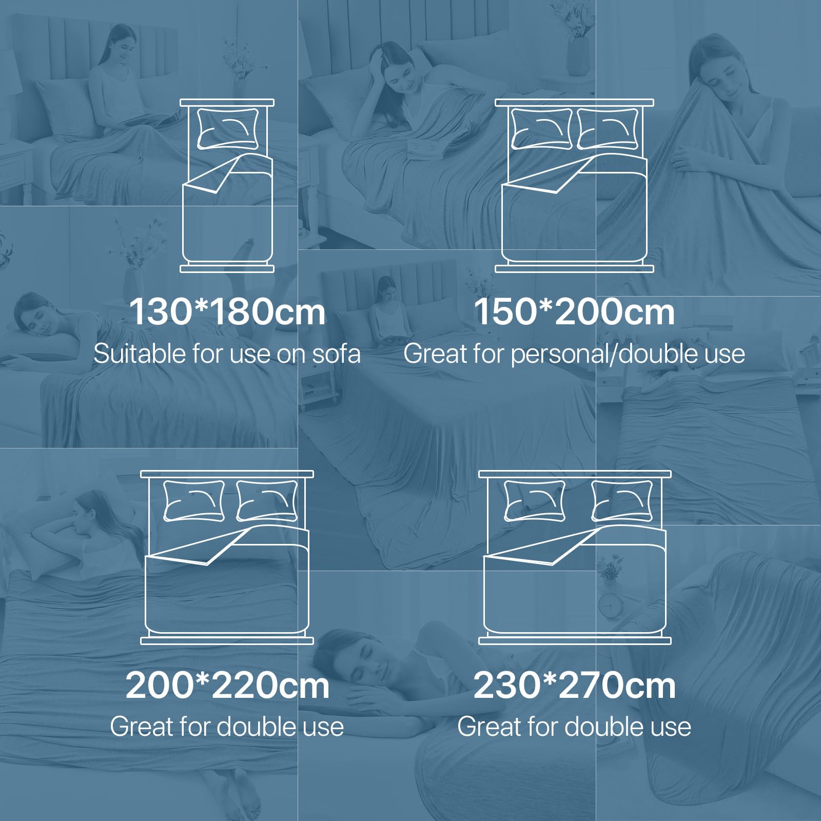 IKALIFE Coperta Refrigerante Letto - Coperta Rinfrescante per l'estate Copriletto Estiva Matrimoniale Q-Max>0,5 Fresca Cooling Blanket Fredda Coperte Rinfrescanti per Divano Blu 150x200 cm