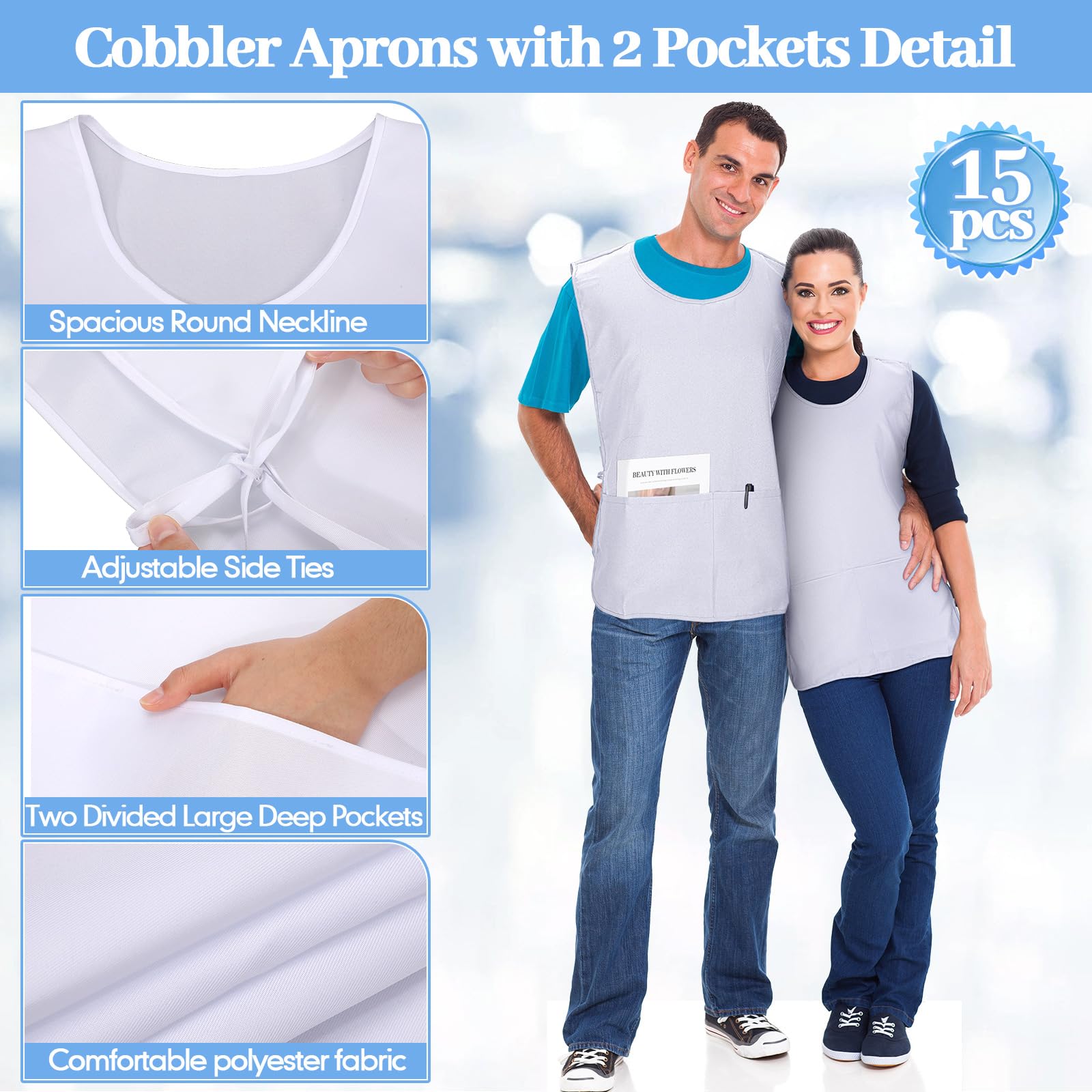 Suhine 15 grembiuli per cobbler, con 2 tasche profonde e lacci laterali, unisex, per lavoro e cucina (bianco), bianco, Medium