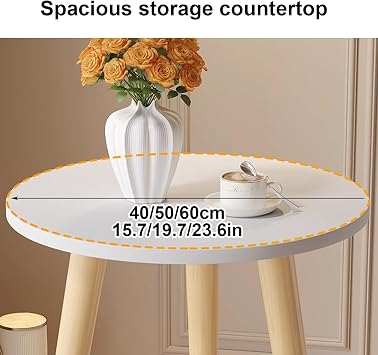2 Tier Round Side Table, Solid Wood Side Table, Small Round Side Table with 2-Tier Storage, MDF Desktop, Durable Solid Wood Bracket, for Small Space ( Color : White-50cm/19.7in , Size : 60cm/23.6in )