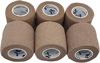 Cohesive Bandage - 6 x DARK BEIGE - 6 rolls x 5 cm x 4.5 m stretched - Elastic and flexible self-adhesive bandage, Adhesive tape, Vet Wrap, Tape, First auxilli and lesions