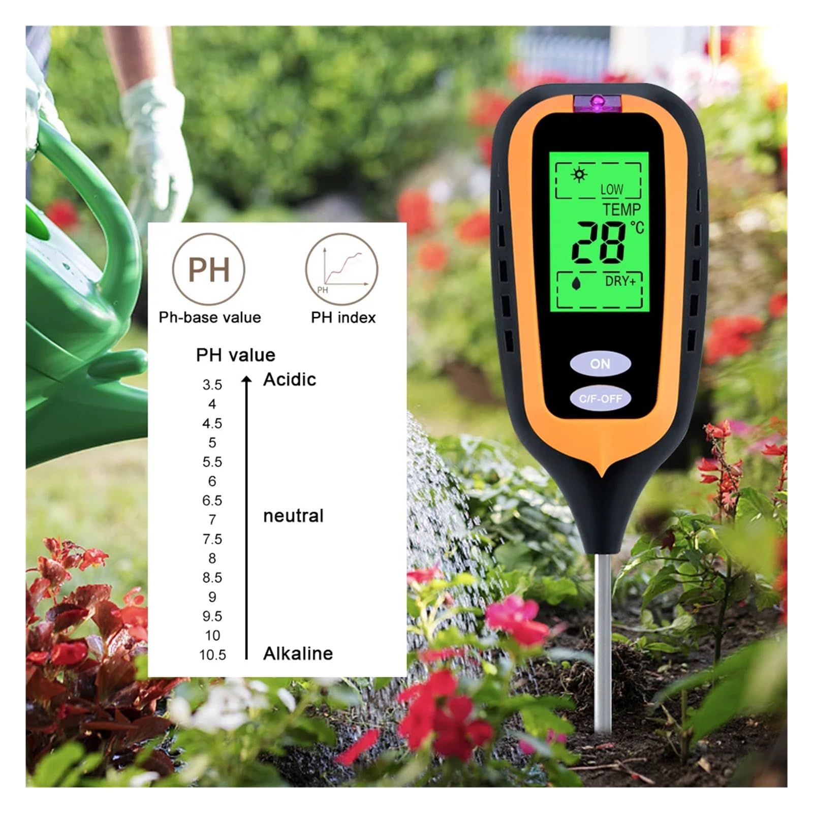 Misuratore Digitale Di Umidità Del Suolo 4 IN 1 PH Temperatura Tester Della Luce Solare For Piante Da Giardino Agricole Con Display LCD Letture Precise