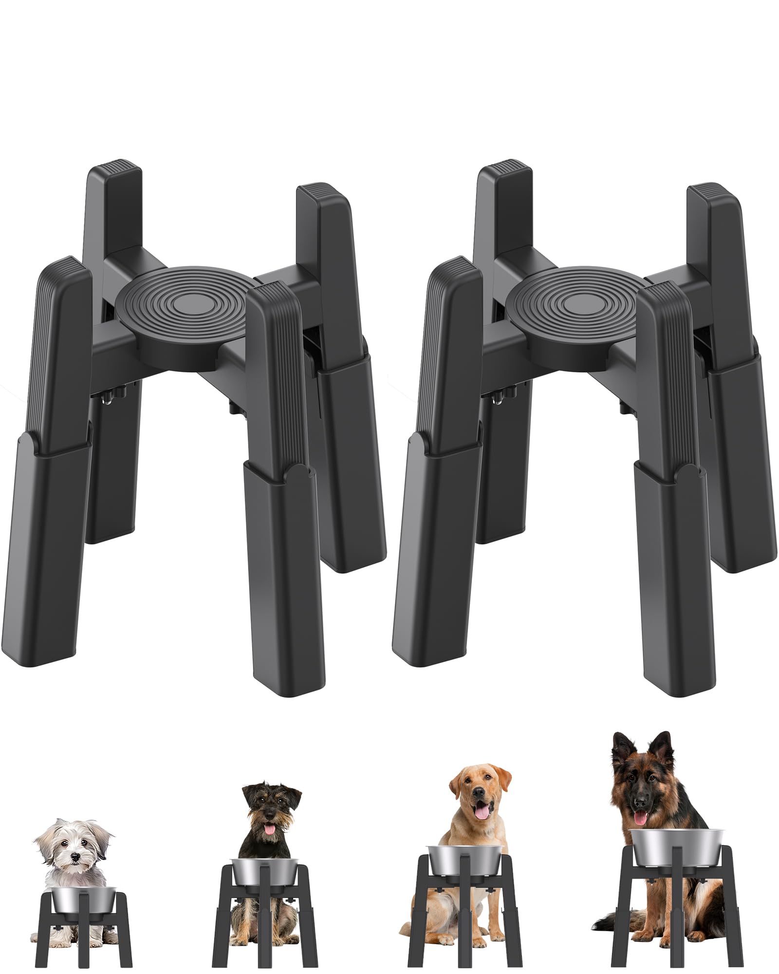 JUNSPOW Dog Bowl Stand with 4 Heights Adjustable (2 Pack)