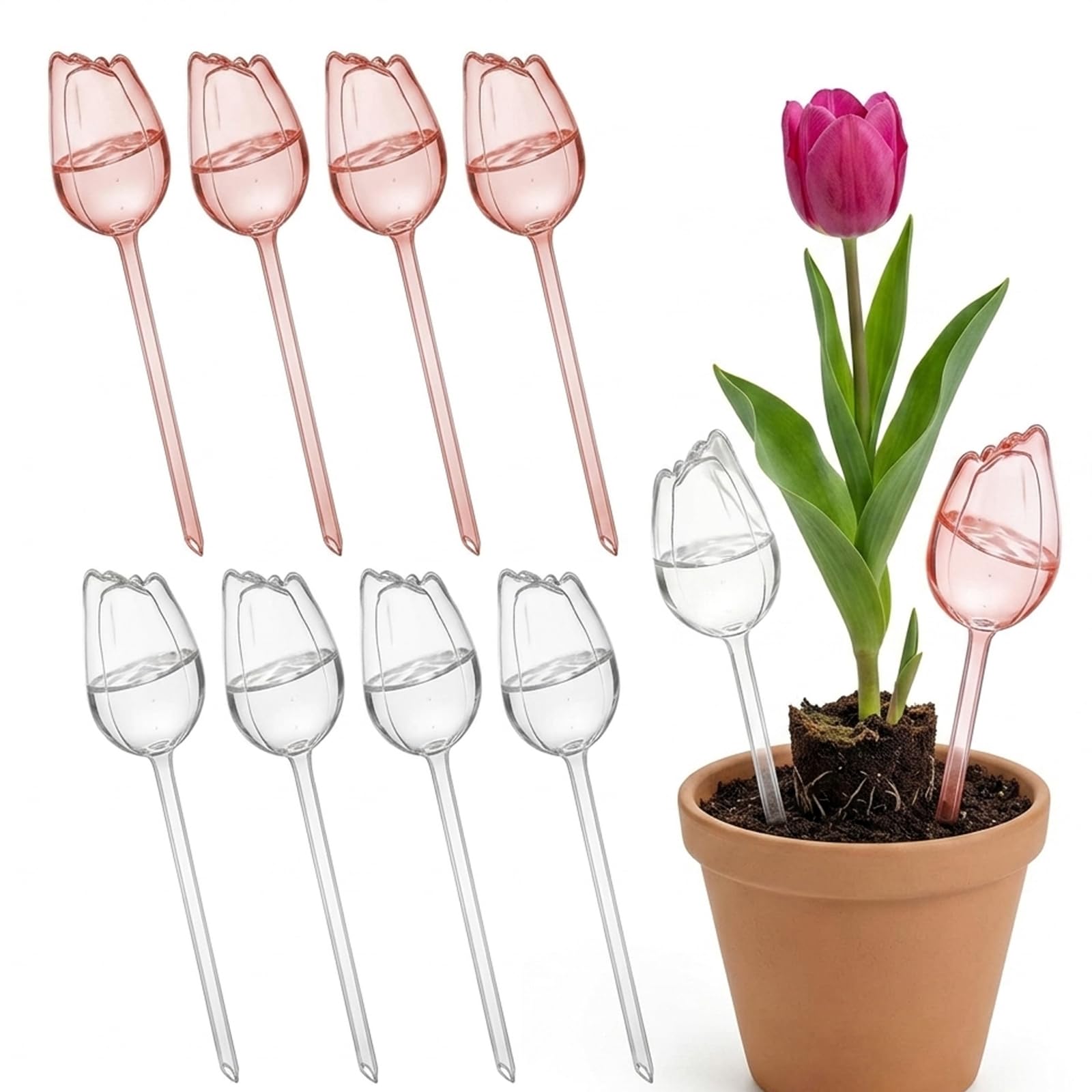Wtoawgt 8 Pcs Plant Watering Devices, Spikes Automatic Plant Waterer, Indoor Outdoor, Vacation Care, Continuous Hydration System, Plants Drip Feeders for Home Garden