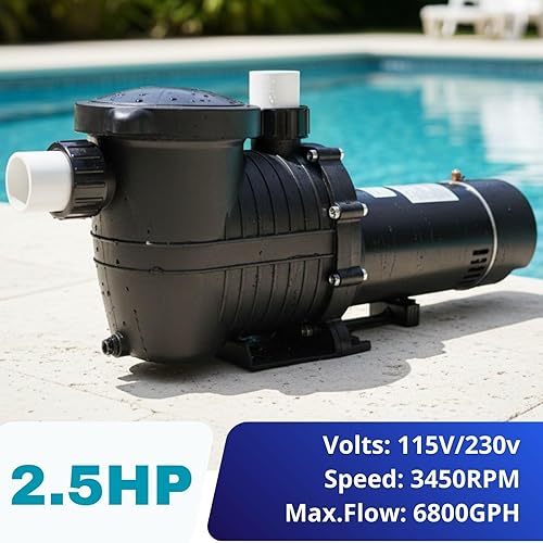 Miniatura 2 de LANCHEZ Bomba de piscina interiorsobre el suelo, autorecortable (doble voltios, 2.5 HP, 6800 GPH, 115V230V, adaptador NPT de 1.5" y 2", cesta de