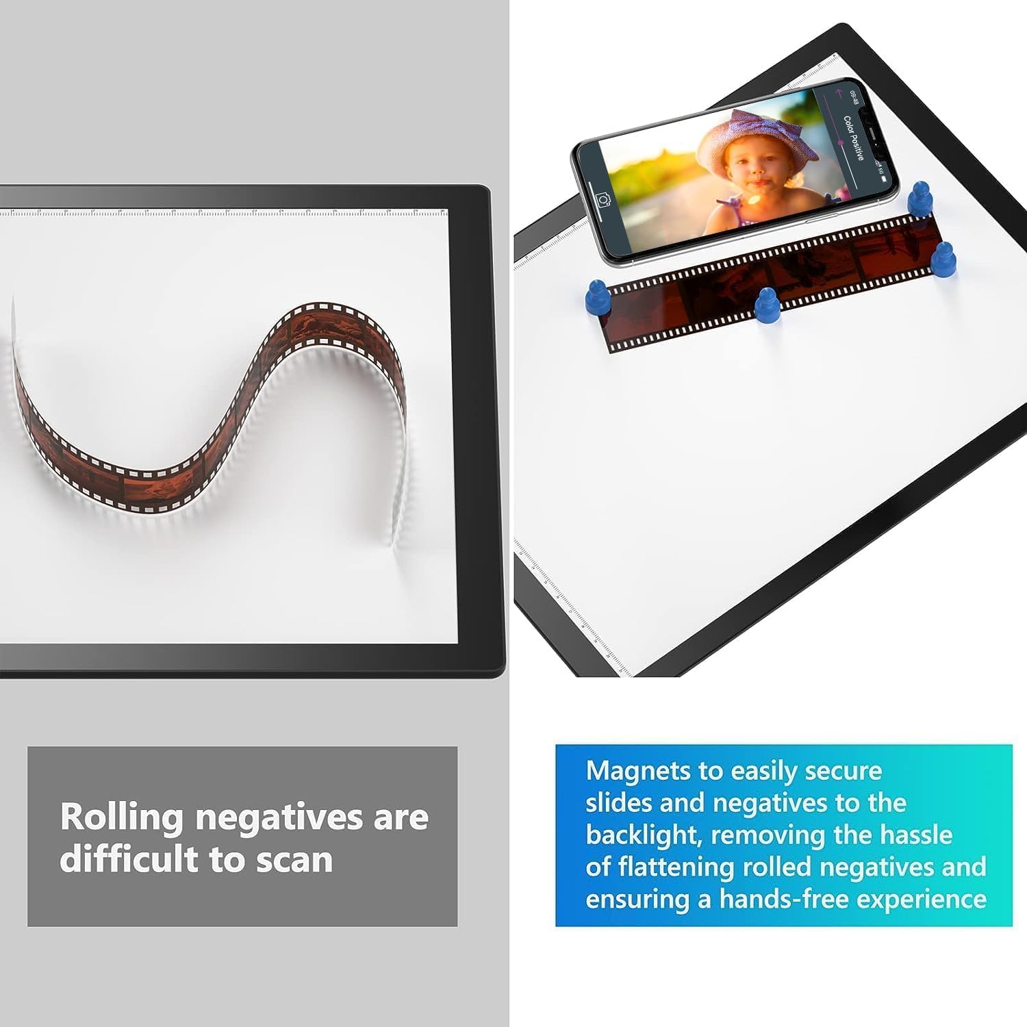 Slide Viewer Light Box for 35mm Slides & Film Negatives, A4 Ultra-Thin LED Light Pad for Scanning & Digitising Old Photos, 3 Adjustable Brightness, USB Powered Photo Negative Scanner Backlight — view 7