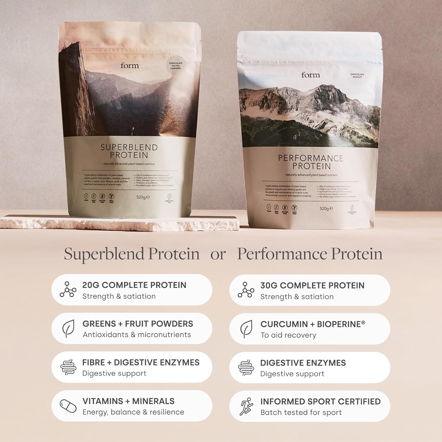 Form Superblend Protein - Vegan Protein Powder with Superfoods, Vitamins and Minerals - 20g of Plant Based Protein per Serving (Chocolate Salted Caramel)