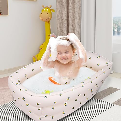 Miniatura 6 de Bañera inflable para bebé con bomba de aire incorporada, bañera portátil para bebés de 1 a 5 años, piscina de bolas pequeña, bañera plegable para